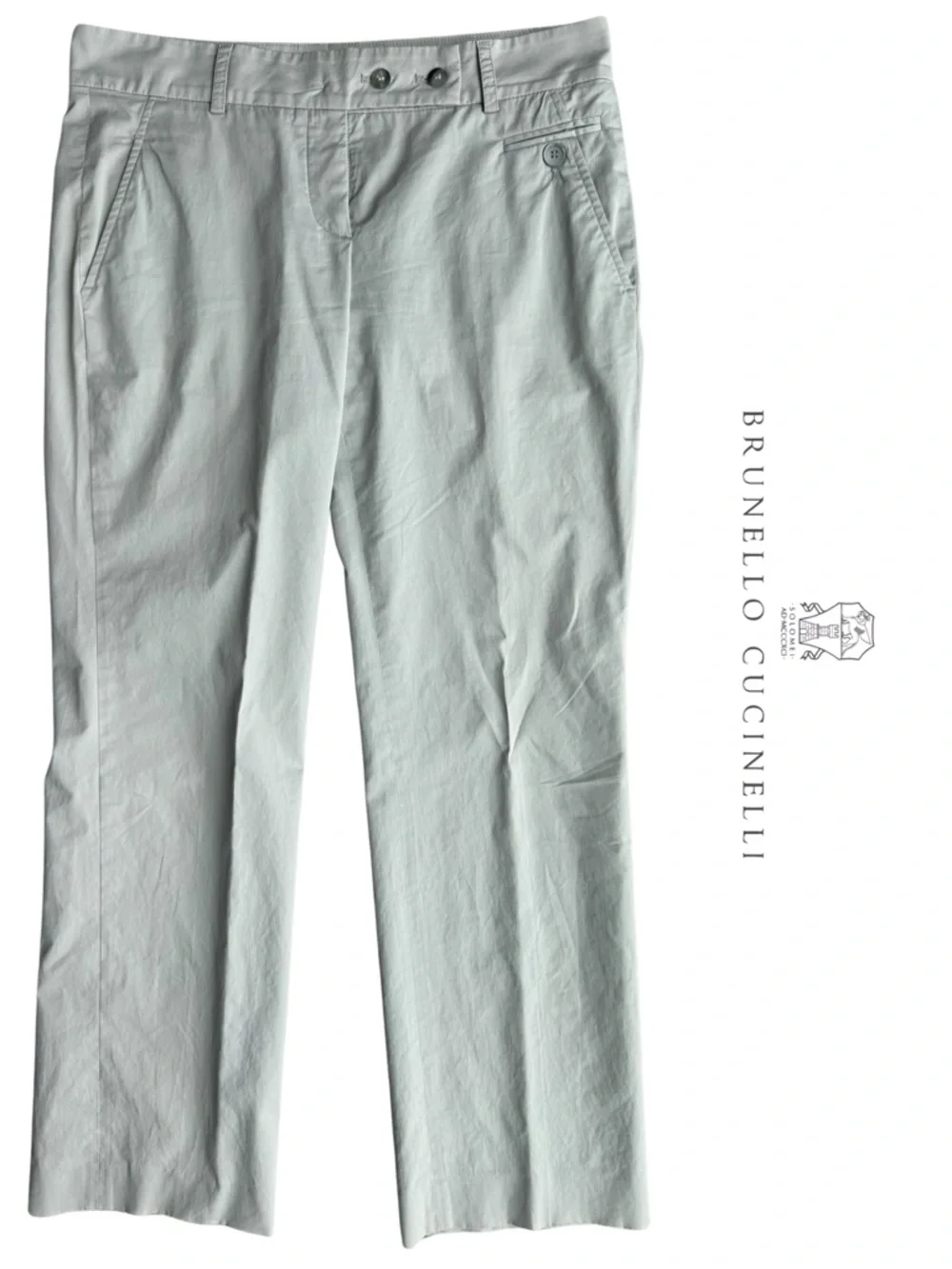 Brunello Cucinelli Cotton Stretch Wide Leg Tan Trousers Summer weight 8 - Picture 2 of 10